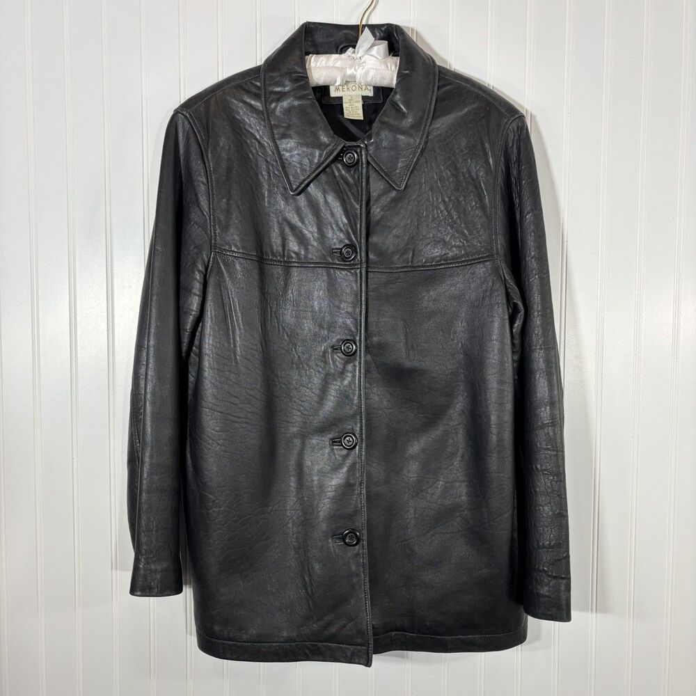 Vtg Womens Black Soft Leather Jacket Size L 90s Y2K Minimalist Soft Grunge Emo